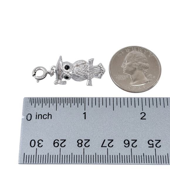 Monet Silver-Tone Owl Charm | Spring Ring | Graduation & Education - Picture 6 of 7